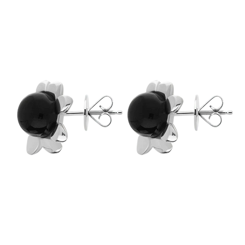 Sterling Silver Whitby Jet Small Round Petal Edge Stud Earrings E2571_2