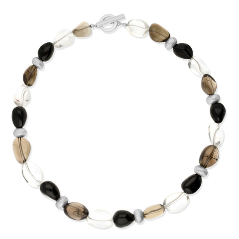 Sterling Silver Whitby Jet Smokey Quartz Bead Necklace D NUNQ0000540.