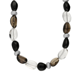 Sterling Silver Whitby Jet Smokey Quartz Bead Necklace D