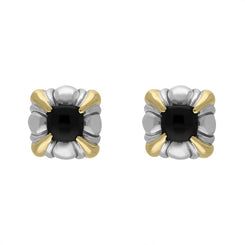 Sterling Silver Whitby Jet Square Omega Clip Earrings D 0200
