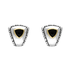 Sterling Silver Whitby Jet Triangular Omega Clip Earrings D 0193