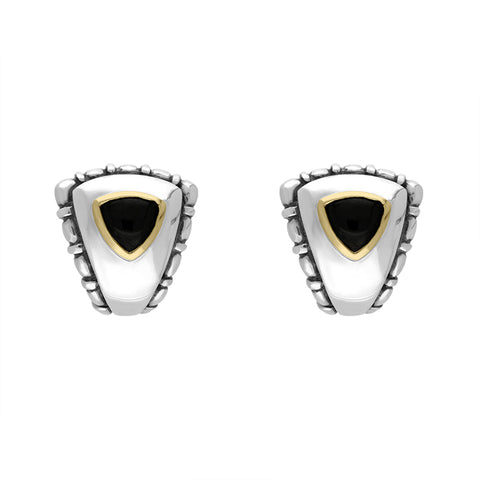 Sterling Silver Whitby Jet Triangular Omega Clip Earrings D 0193