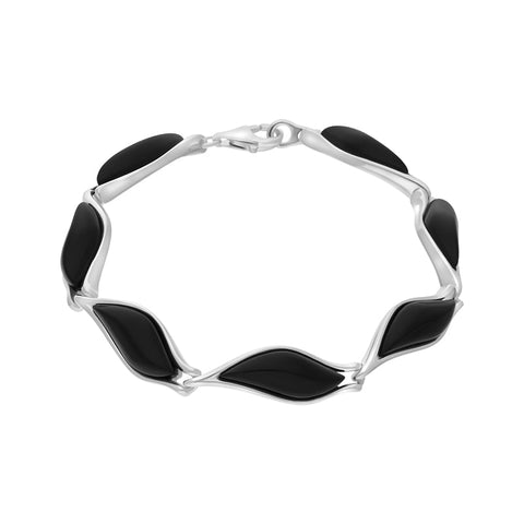Sterling Silver Whitby Jet Wavy Marquise Bracelet
