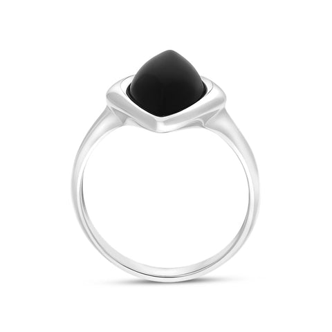 Sterling Silver Whitby Jet Wide Marquise Ring