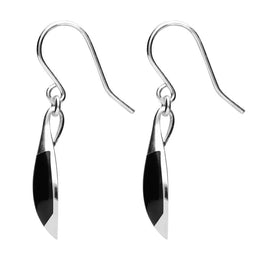 Sterling Silver Whitby Jet Half Pear Drop Hook Earrings E1233 side