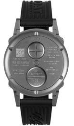 Watch with black strap and metallic case on a white background