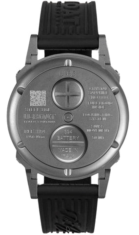 Watch with black strap and metallic case on a white background