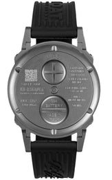 Watch with black strap and metallic case on a white background