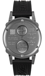 Watch with black strap and metallic case on a white background