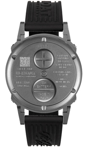 Watch with black strap and metallic case on a white background