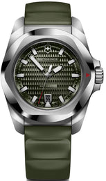Victorinox watch with green strap and olive green dial on a white background