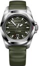 Victorinox watch with green strap and olive green dial on a white background