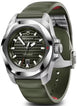 Victorinox watch with green strap and silver case on white background