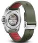 Watch with a green strap and red interior on a white background