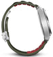 Smartwatch with a green band and red interior on a white background