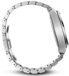 Silver metal bracelet on a white background