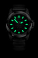 Black watch with green glowing face on a black background