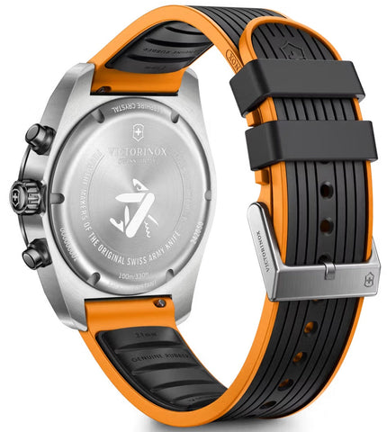 Watch with orange and black strap on a white background