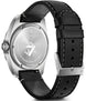 Victorinox watch with black leather strap on a white background