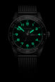 Black watch with green digital display on a black background