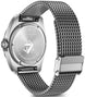 Silver Victorinox watch with mesh band on a white background