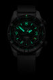 Black watch with green glowing face on a black background