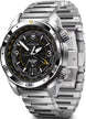 Victorinox watch with silver bracelet and black dial on a white background