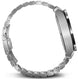 Silver smartwatch with metallic band on a white background