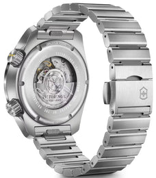 Silver Victorinox watch with metal band on a white background