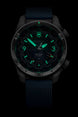 Victorinox watch with glowing green face on a black background