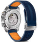 Watch with blue and orange strap on a white background