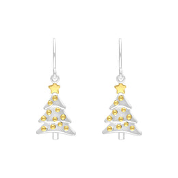 Yellow Gold Plated Sterling Silver Christmas Tree Hook Earrings E2612