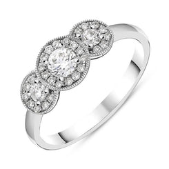 00144984 18ct White Gold 0.45ct Diamond Trilogy Halo Ring, FEU-1389