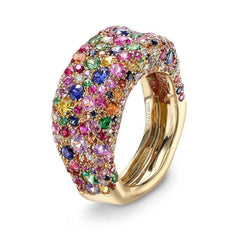 Faberge Emotion 18ct Yellow Gold Multi-Coloured Thin Ring 866RG1346.