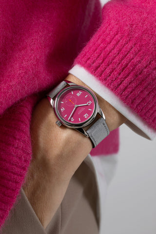 Nomos Glashutte Club Campus Deep Pink Steel Back Watch