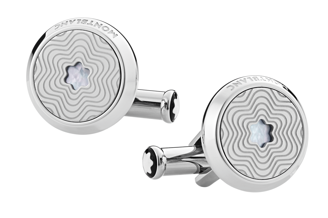 モンブラン カフス エクスプローディングスターパターン 123808 Montblanc Stainless Steel Mother of Pearl Exploding Star Cufflinks