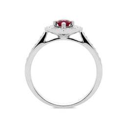 18ct White Gold 0.41ct Ruby Diamond Round Cut Cluster Ring, FEU-1196.
