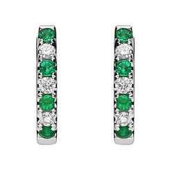 18ct White Gold Emerald and Diamond Huggie Hoop Earrings E01124E