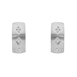 18ct White Gold Diamond Satin Finish Hoop Earrings, BRN-096.