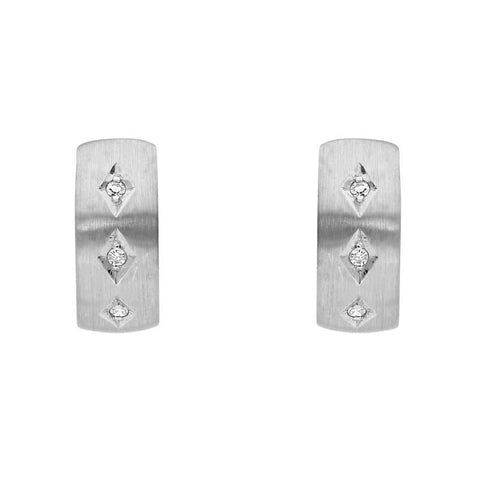 18ct White Gold Diamond Satin Finish Hoop Earrings, BRN-096.