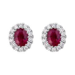 18ct White Gold 0.62ct Ruby and Diamond Oval Stud Earrings, FEU-1923.
