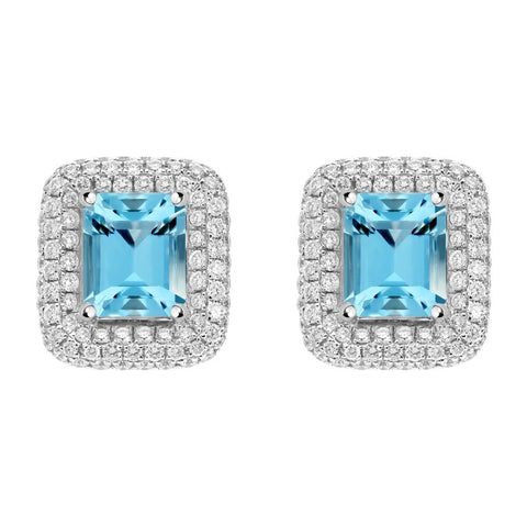 18ct White Gold 1.4ct Aquamarine 0.57ct Diamond Cushion Stud Earrings PJW045