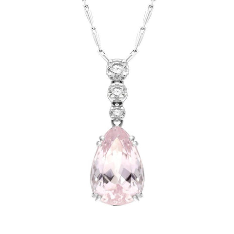 18ct White Gold 3.83ct Kunzite Diamond Pear Shaped Necklace PUNQ0000007