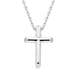 18ct White Gold Line Cross Necklace P344