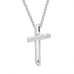 18ct White Gold Line Cross Necklace P344
