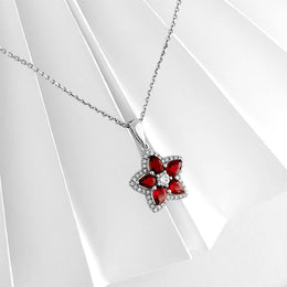 18ct White Gold Ruby and Diamond Star Necklace. P3184.