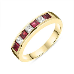 18ct Yellow Gold Ruby Diamond Princess Cut Half Eternity Ring, CGN-890.