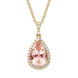 18ct Rose Gold 2.02ct Morganite 0.16ct Diamond Pear Cut Necklace PJW372
