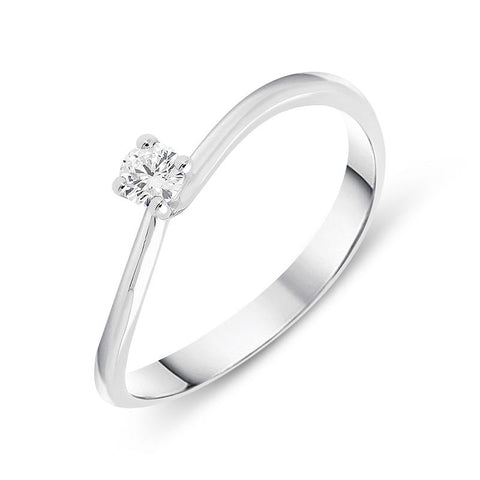 18ct White Gold 0.11ct Brilliant Cut Diamond Solitaire Twist Ring BLC-085