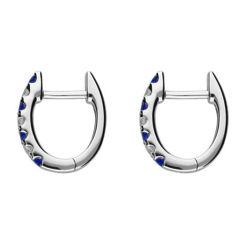 18ct White Gold 0.19ct Sapphire Diamond Petite Hoop Earrings, E2354.
